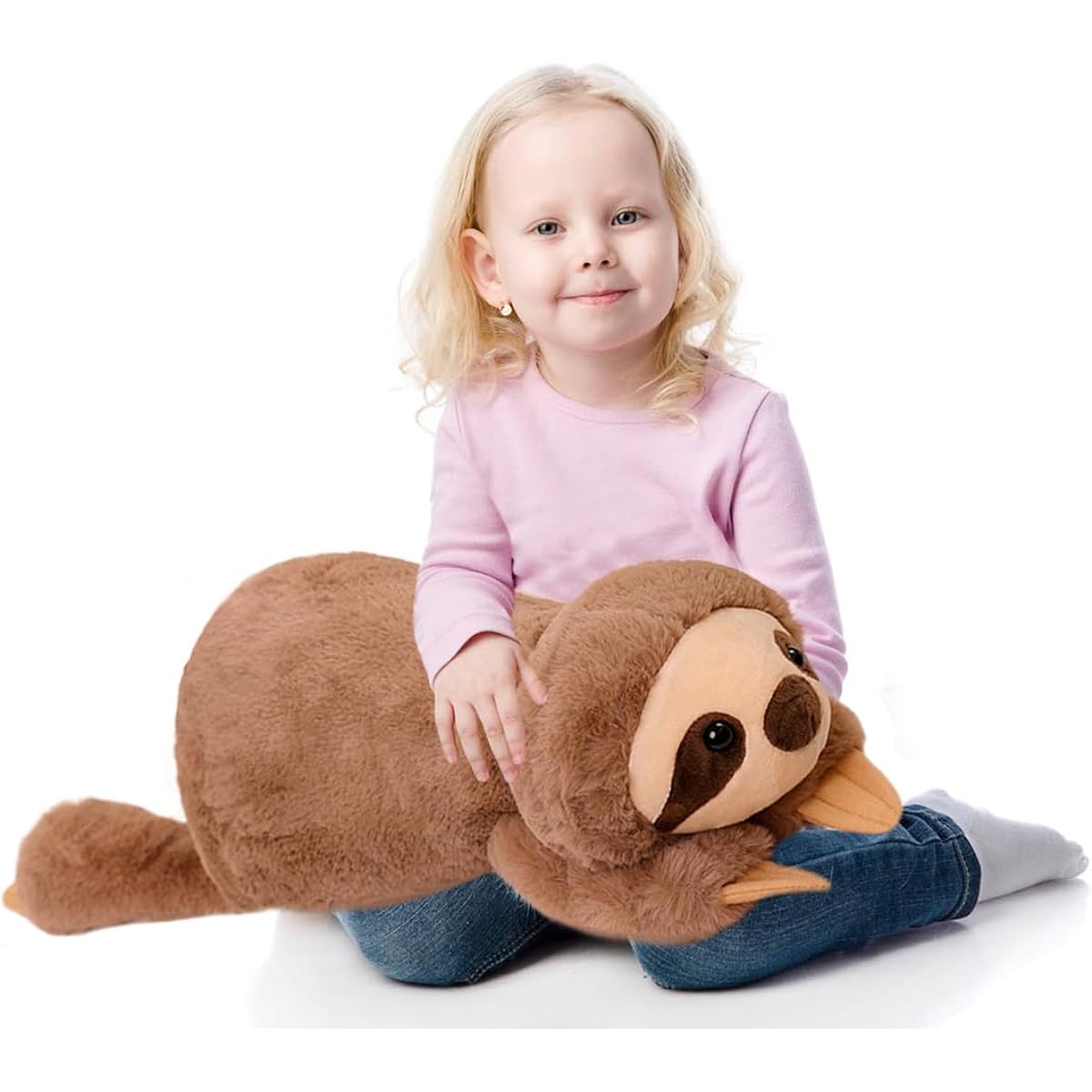 ELAINREN Fluffy Three Toed Sloth Plush Toy, Super Soft Sloth Pillow, Lifelike Brown Sloth Stuffed Animal, Cute Big Sloth Plush Animal Toy Gift for Kids Boys Girls Christmas Birthday/23.6inch