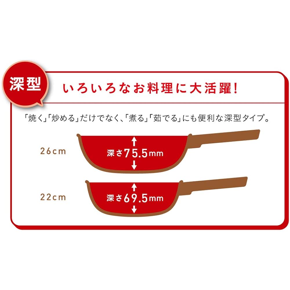 Tefal Stir Fry Pot 22cm Deep Frying Pan IH Compatible "IH Ruby Excellence Multi Pan" Titanium Excellence 6 Layer Coating G13675 with Handle T-fal