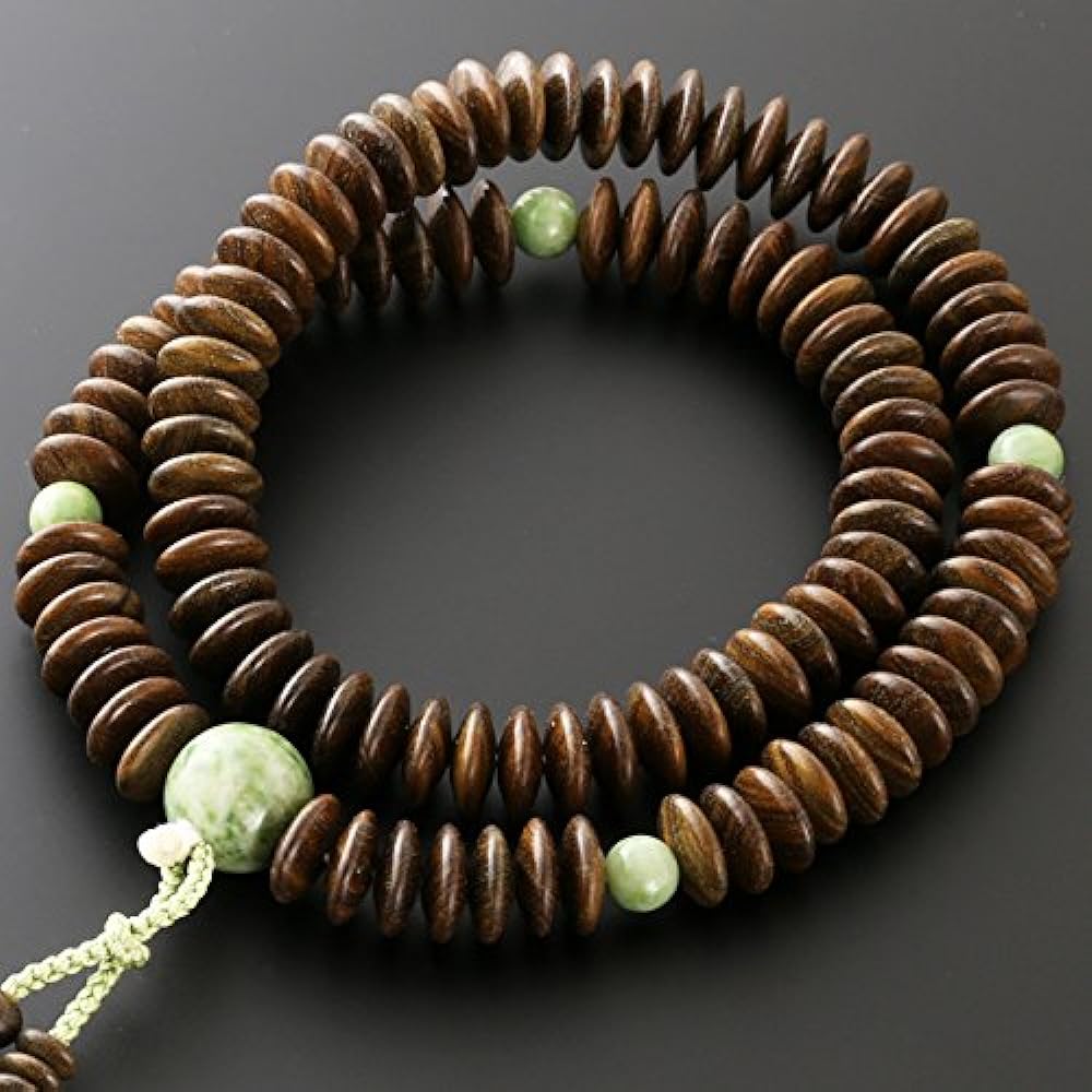 Kyoto Buddhist Altar Hayashi Prayer Beads Tendai Sect Green Sandalwood Dokzan Beads (for Men) Official Ceremony [Bead Bag Set] SM-086 Kyoto Prayer Beads