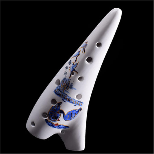 12 Holes Alto C Tone Ocarina Flute Chinese Style Pattern White Ceramic Ocarina for Beginners Ocarina Musical Instrument