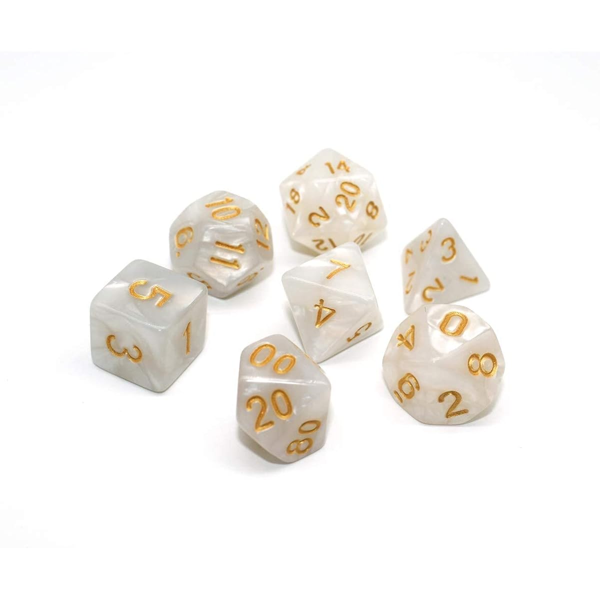 DND Dice Polyhedral Dice 7 Piece Dice Set D&D Dungeons & Dragons Role Playing Game White Pearl Dice