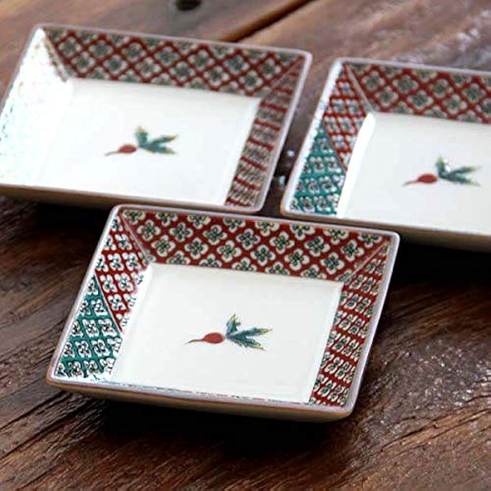 Kutani Ware Seikou Kiln No. 3 Square Plate Set (Set of 5) Red Turnip SK-003 Porcelain Made in Japan