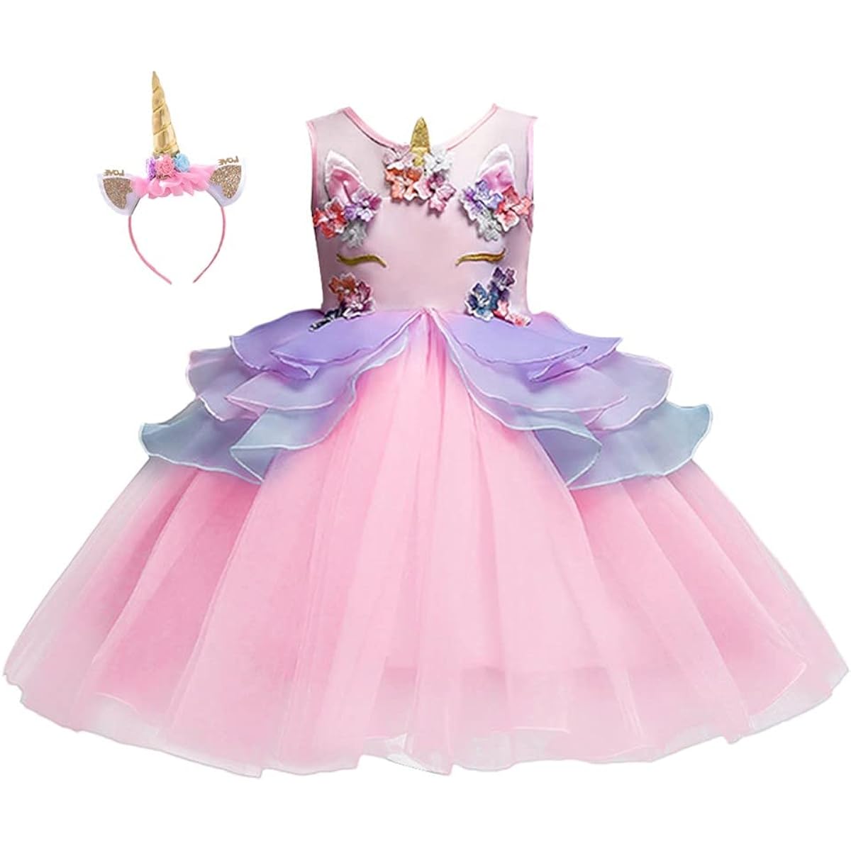 HIHCBF Halloween Costume Unicorn Birthday Dress Pageant Party Tutu Dress Flower Evening Gown Carnival Dress Up Costume