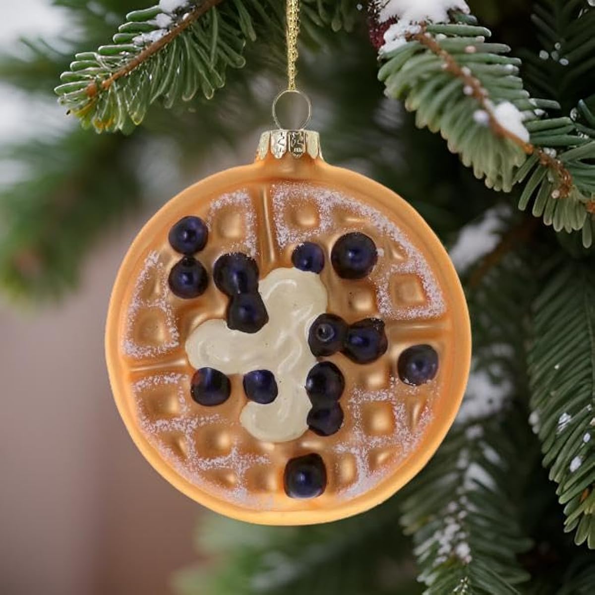The Bridge Collection Blueberry Waffle Ornament - Breakfast Food Christmas Tree Ornament - Breakfast Waffle Christmas Ornament for Foodies