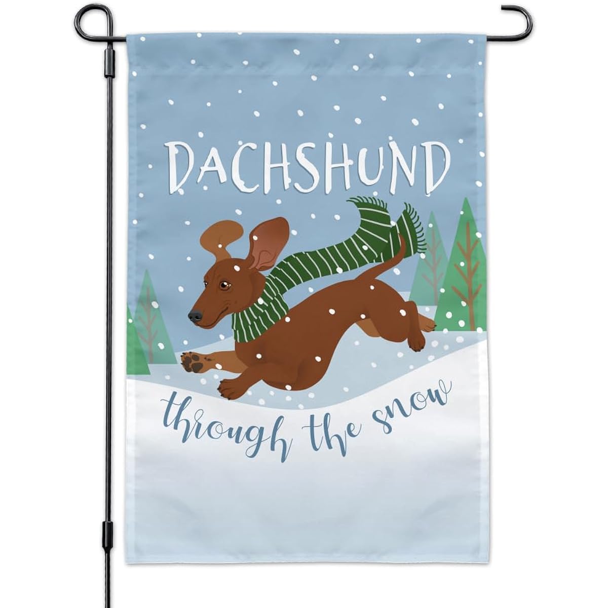 Dashing Through Snow Winter Christmas Garden Yard Flag with Dash Pole Stand Holder