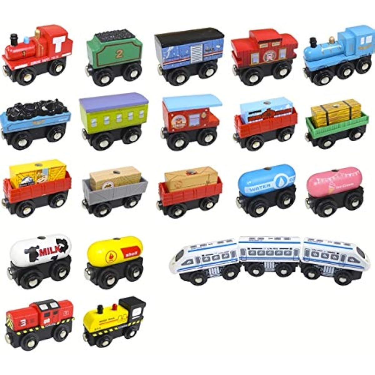 Wooden rail train freight car set toy railroad track Hape Brio Thomas wooden rail series Chuggington compatible (vehicle set)