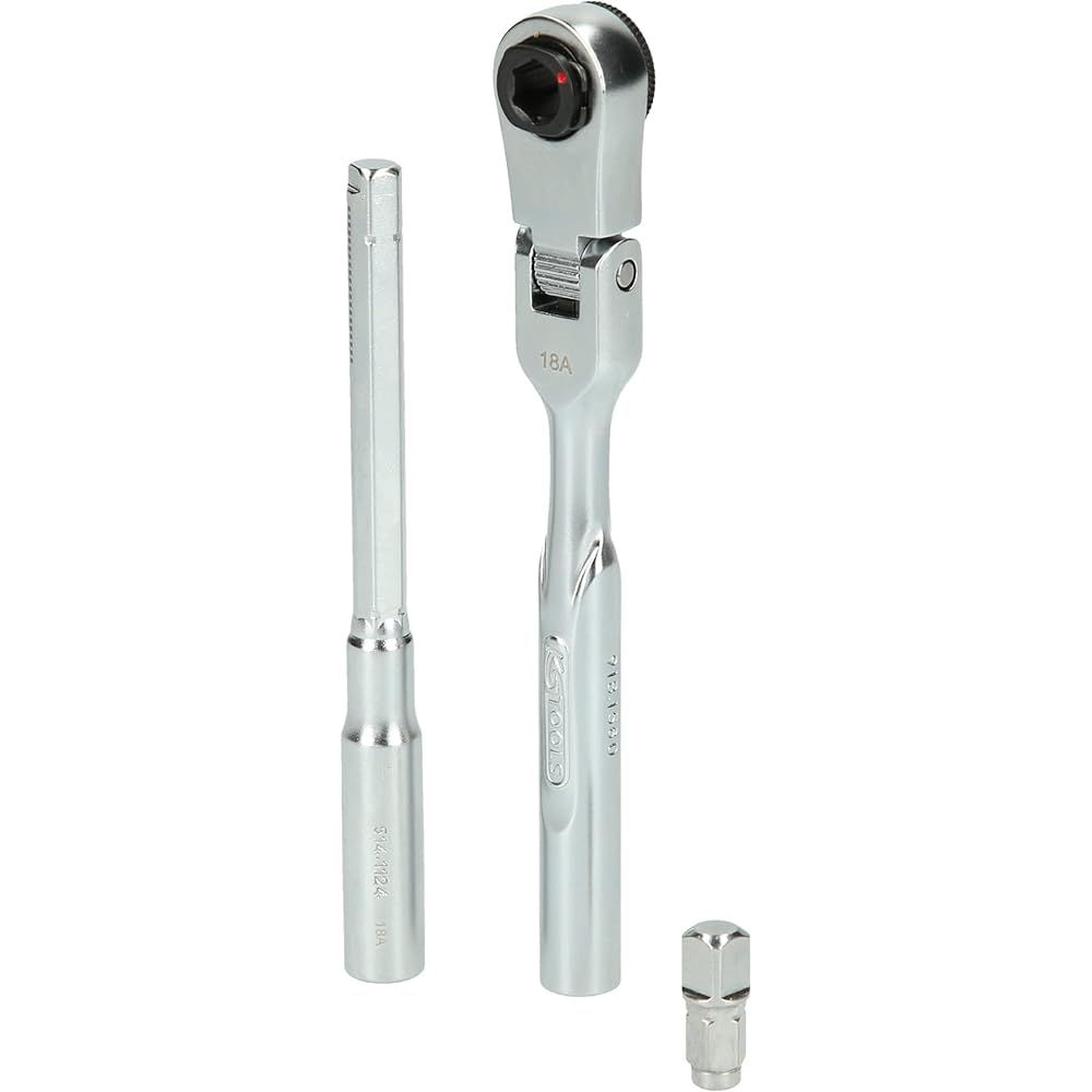 KS Tools 3 Piece 1/4" Bit Joggle Ratchet Set with Socket Plug Adapter 918.1590