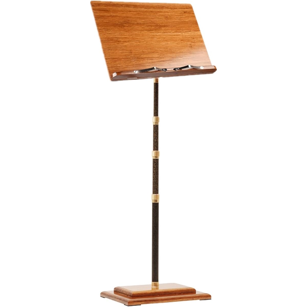 Miwayer Bamboo Conductor Music Stand Height Adjustable Foldable with Wide Wooden Book Plate (Carbon Fiber Bracket)