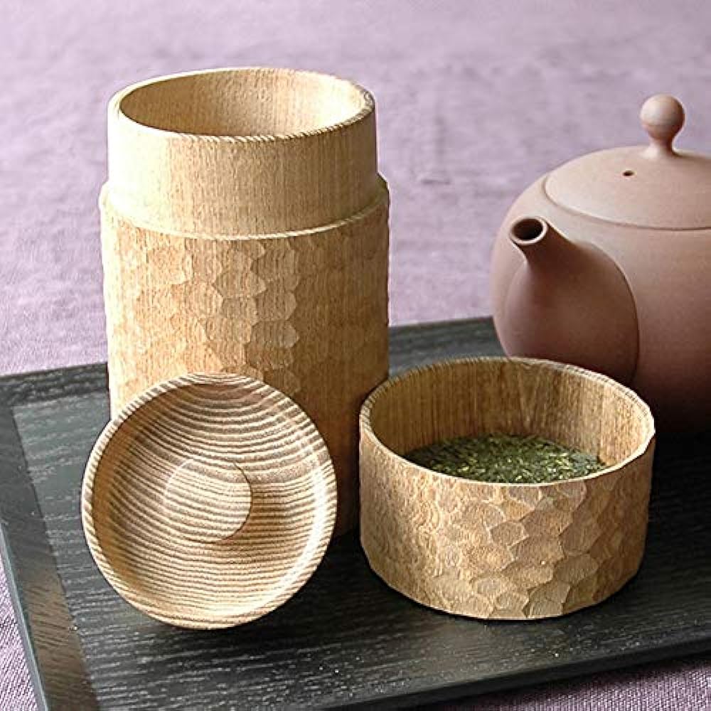Nankai Tsusho Rokusan Wooden Tea Caddy Itto Carved Brown Size: Approximately φ7.3 H12.5 0721-001