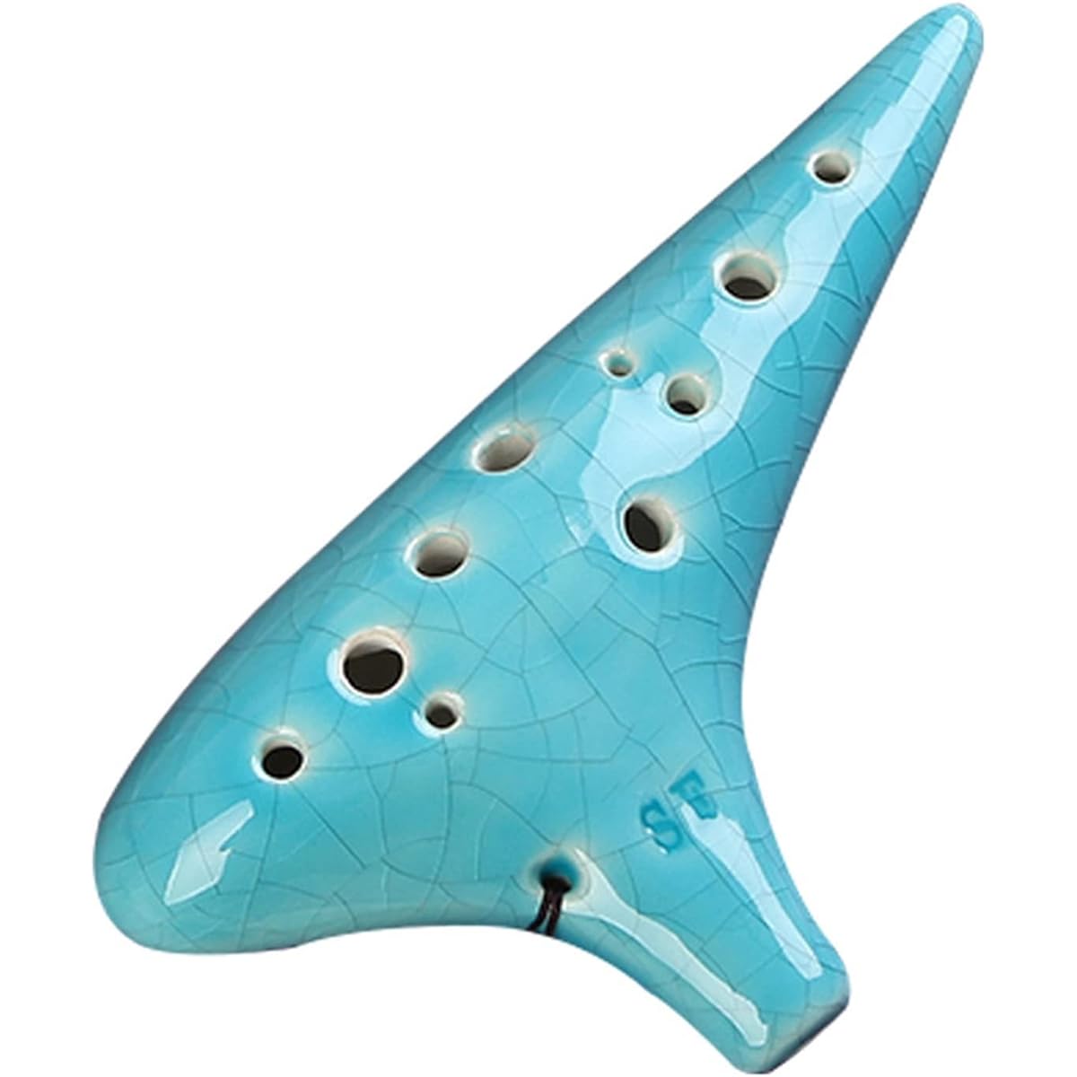 Professional Ocarina Musical Instrument 12 Holes Treble F Tone Ceramic Ocarina Cyan Crackle Glaze Ocarina with Strap Ocarina Musical Instrument
