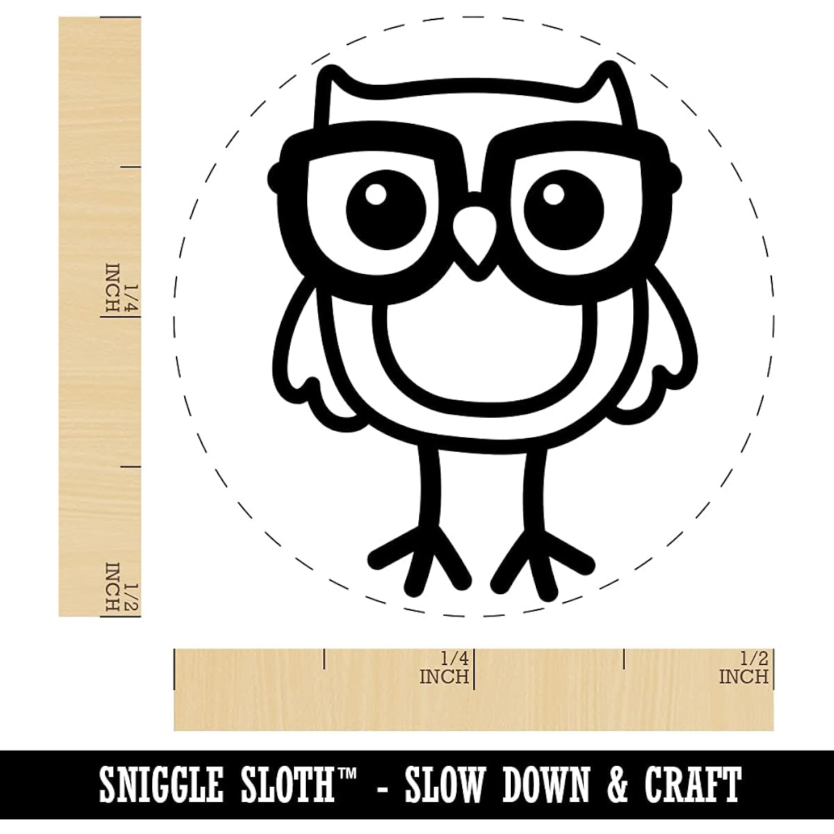 Sniggle Sloth Owl Smart Self Inking Rubber Stamp with Glasses for Stamping Craft Planners 1/2" Mini Sky Blue Ink