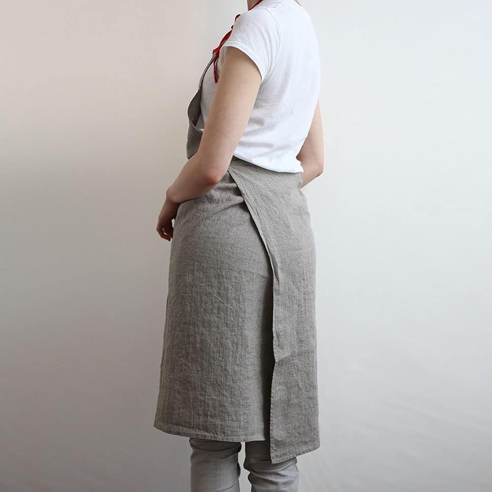 [Lino Elina] Lino e Lina Apron Full Apron Mila A203 Flux/Red Women's Men's Kitchen Plain Linen Hemp Simple Long Length