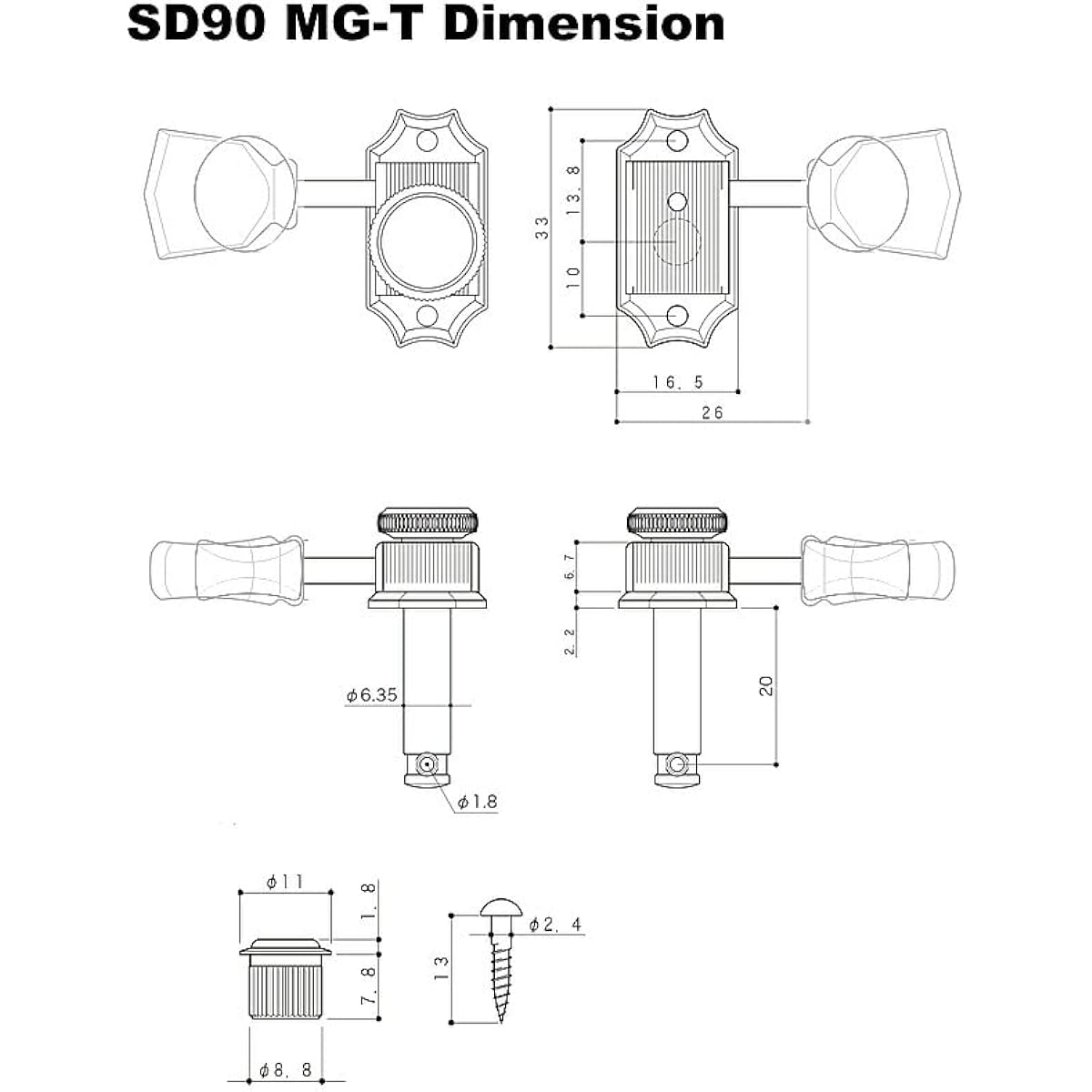 Gotoh Guitar Tuners GOTOH SD90 MG-T SL G L3R3 Magnum Lock Trad Gold Double Sided Type Set of 6 [Includes Ebi Original Pick]