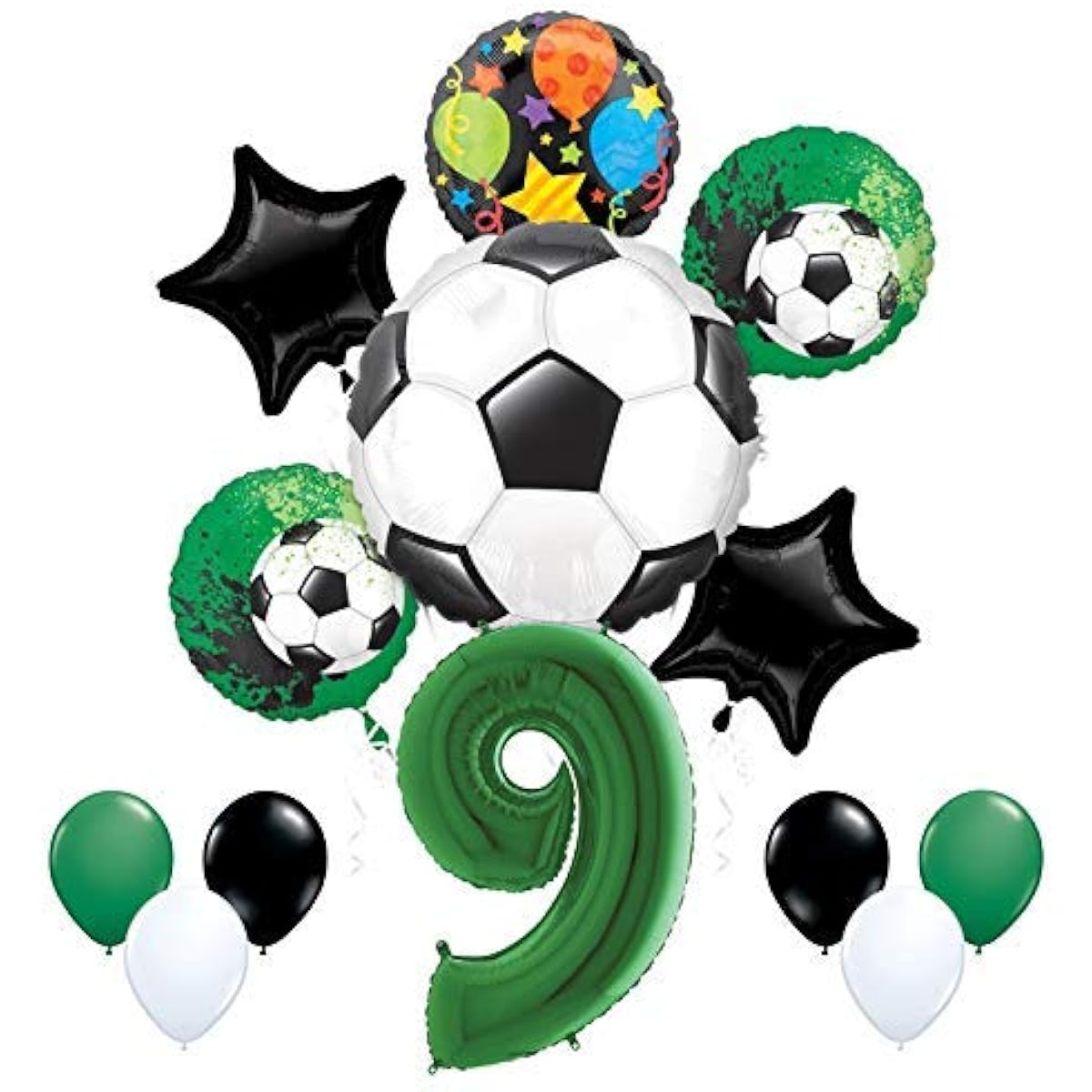Mayflower Products Soccer Party Supplies 9th Birthday Goal Getter Balloon Bouquet Decorations - Green Number 9