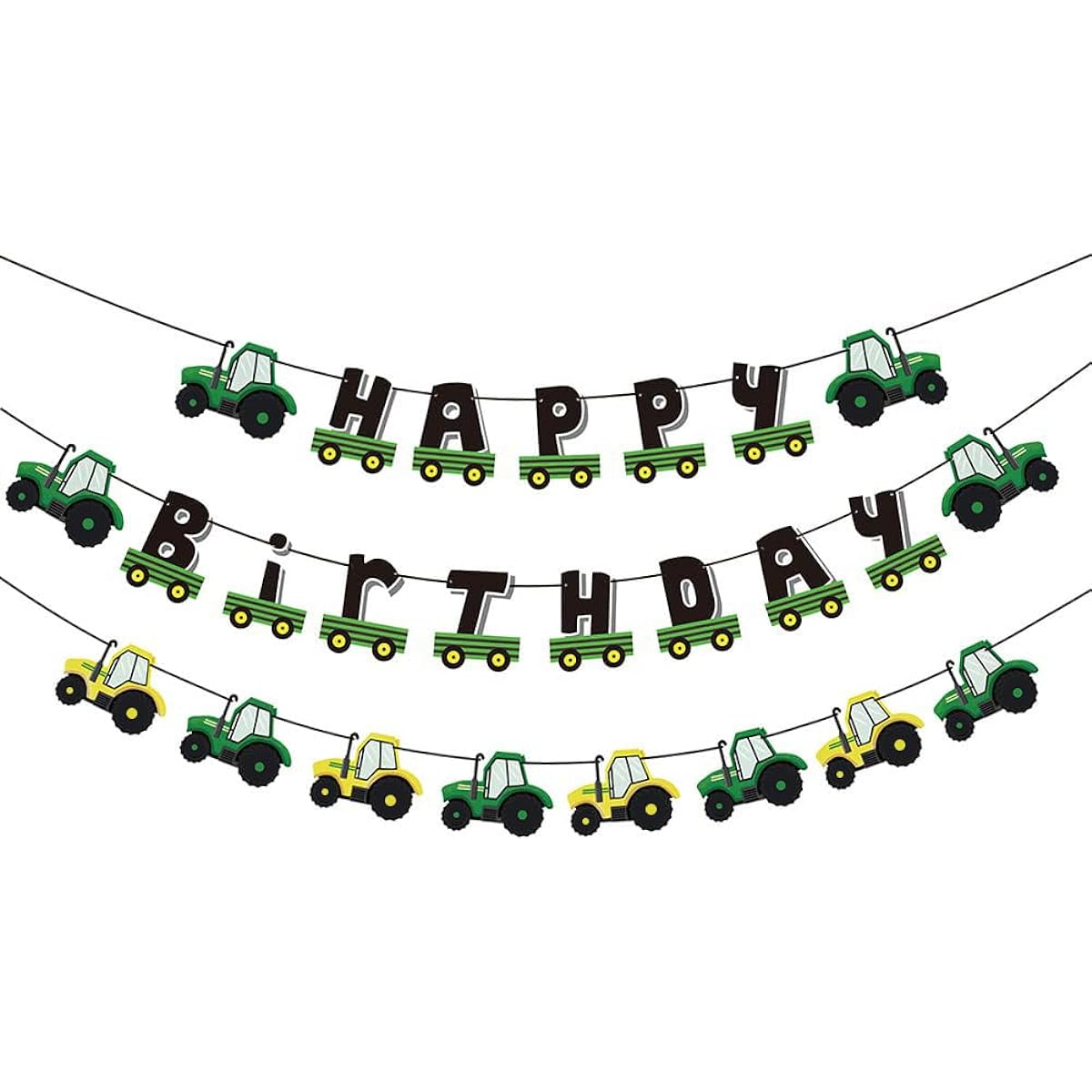 Paper jazz Birthday Party Decorations Hanging Green Black Tractor Shaped Happy Birthday Banner for Boy/Girl Baby Shower Party Supplies