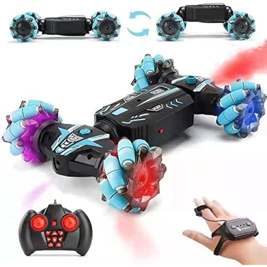 VANLINNY RC Stunt Car 4WD 2.4GHz Remote Control Car for Boys Girls 8-12 with Gesture Sensor Monster Truck Light Spray 360° Flip Double Sided Rotating Off-Road Vehicle Birthday Gift for Kids
