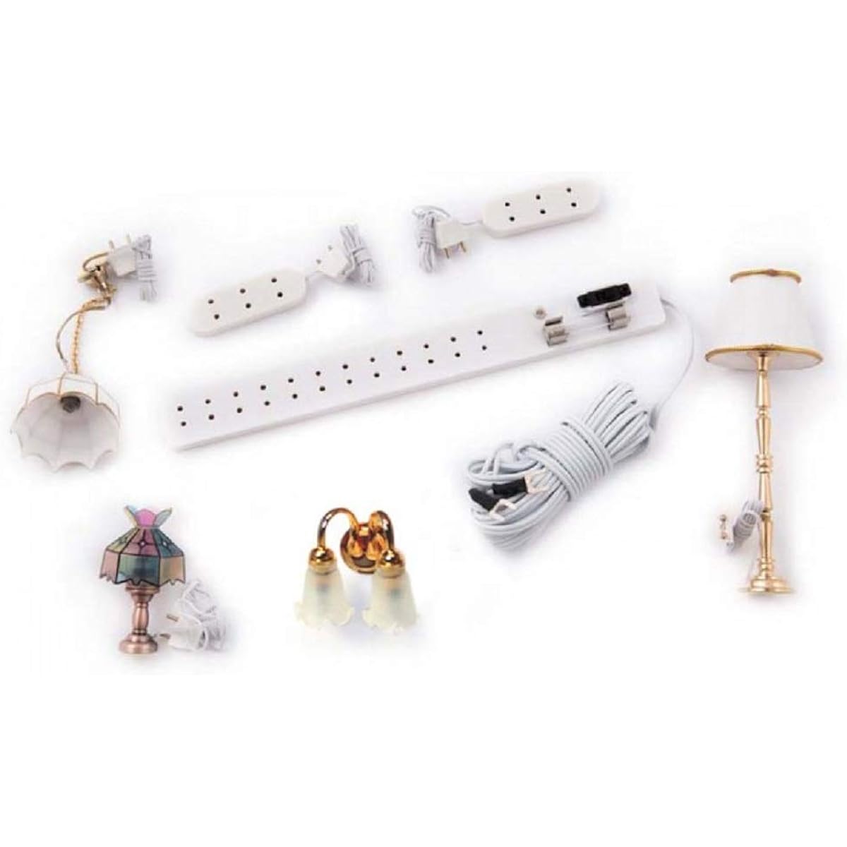 Dollhouse Electric Light Starter Kit 4 Light Socket Strip Extension Lead 12V