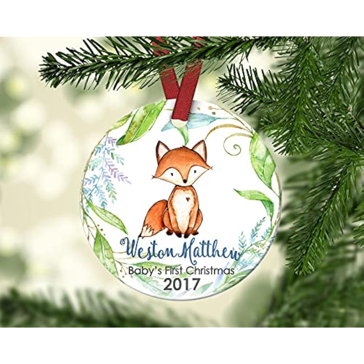 Personalized Baby's First Christmas Ornament Fox Baby's First Christmas