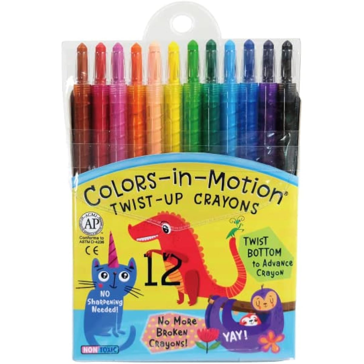 Colors-in-Motion Twist-Up 12-Color Crayon Set (Twistable, 7-Inch Length)
