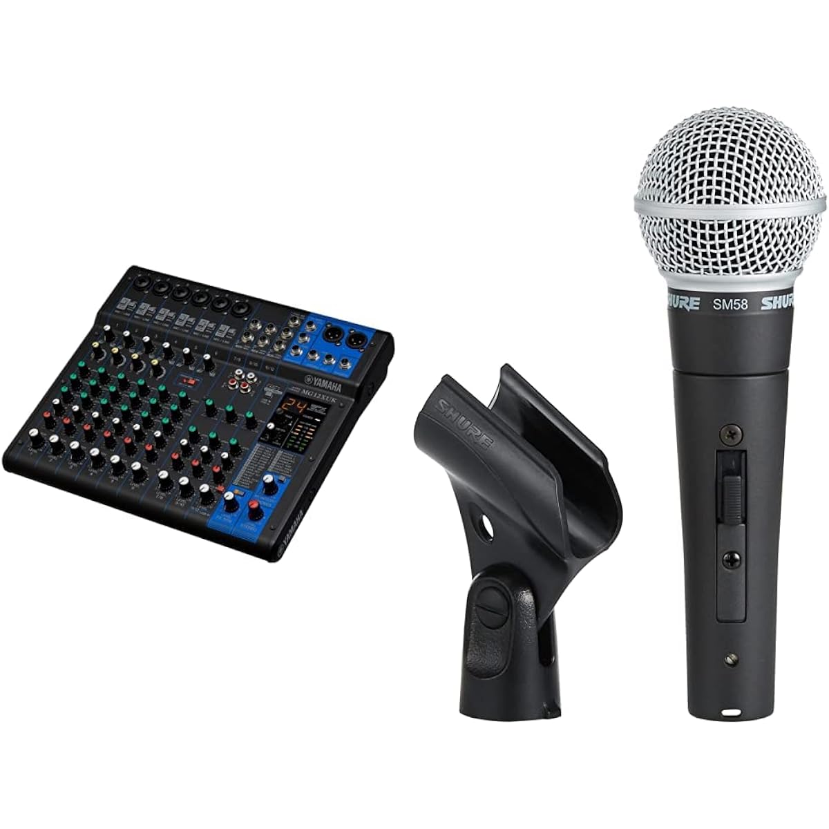 [Set purchase] Yamaha mixing console MG12XUK & SHURE SM58S dynamic microphone: with switch/vocal/distribution/recording/live black [domestic genuine product/manufacturer's warranty 2 years]