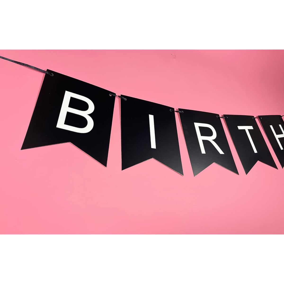 Runhiskii Black Happy Birthday Banner with White Lettering Birthday Party Decoration Supplies