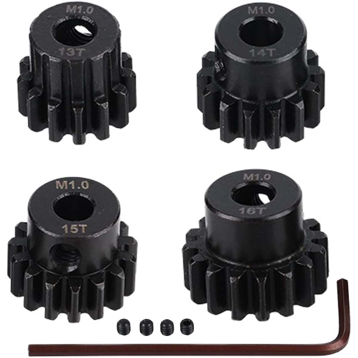 Reinforced Steel Upgrade Pinion Gear Set: 13T 14T 15T 16T 5mm RC Motor Shaft (Interlocked with Steel Spur Gear) Set of 4 for RC Vehicles