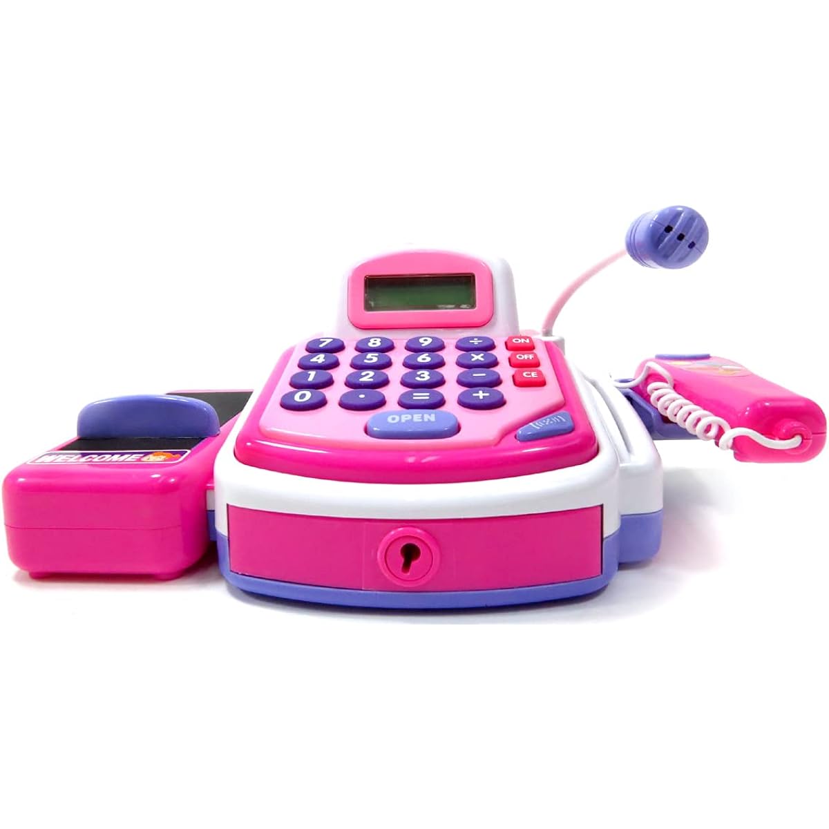 PowerTRC Toy Cash Register Playset for Kids | Pink Supermarket Toy with Microphone |