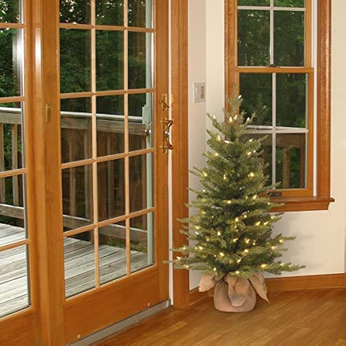 National Tree Company 'Feel Real' Pre-Lit Artificial Mini Christmas Tree | Small Lights and Fabric Bag Base | Nordic Spruce - 3 Feet