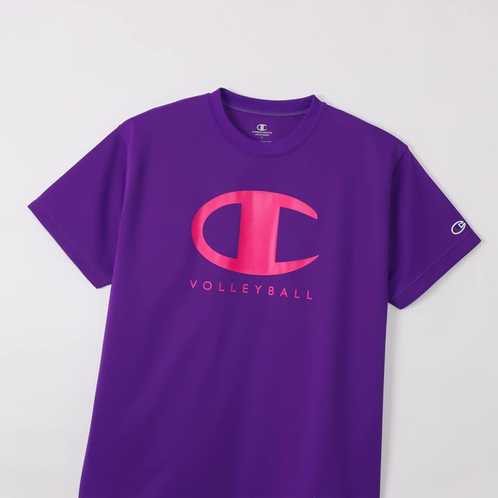 Champion C3-YV303 Men's T-Shirt, Short Sleeve, Round Neck, Antibacterial and Odor Resistant, Quick Drying, Big Logo, Short Sleeve T-Shirt, Volleyball