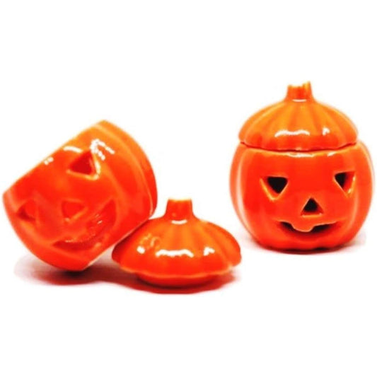 1shopforyou Dollhouse Miniature Ceramic Halloween Pumpkin Carving Jack O'Lantern 2pcs
