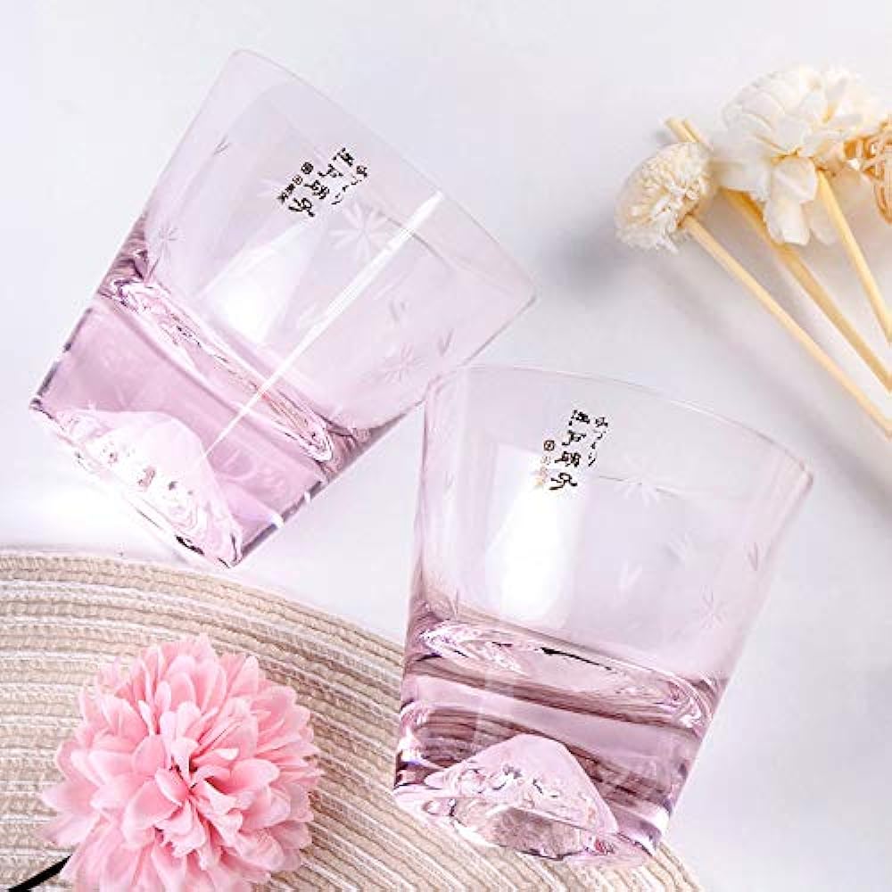 Tajima Glass, Mt. Fuji Glass, Cherry Blossom Color, Rock Glass, Set of 2, Set of 2, Sakura Kiriko Souvenir Grand Prix, Edo Glass, Cutlery, Whiskey Glass, Rock Glass, Sake, Beer, Father's Day, Mother's