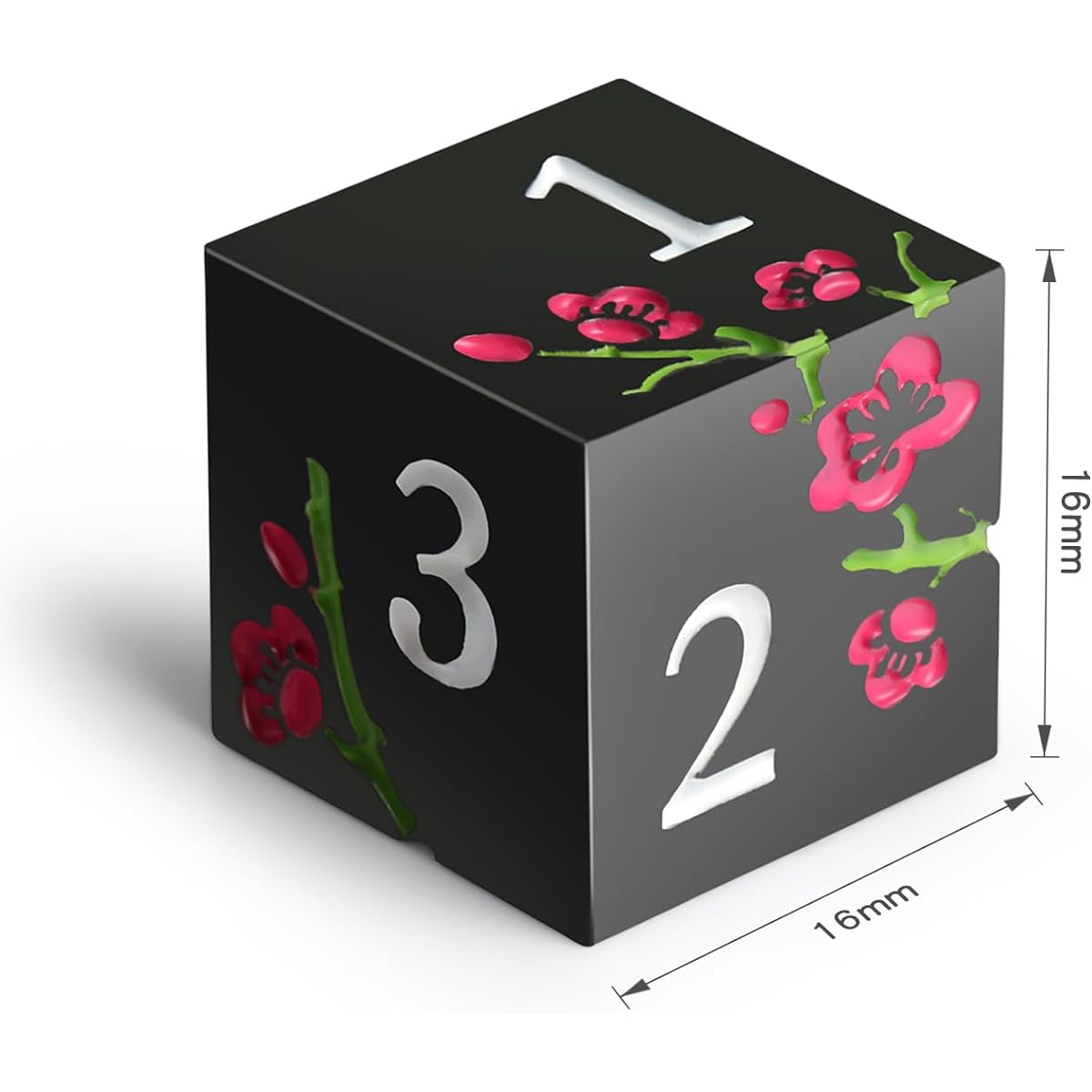 DNDND D6 Flower Metal Dice 6 Sided Zinc Dice with Black Velvet Bag for DND Pathfinder Shadowrun or GURP (Pink Flowers and Black)