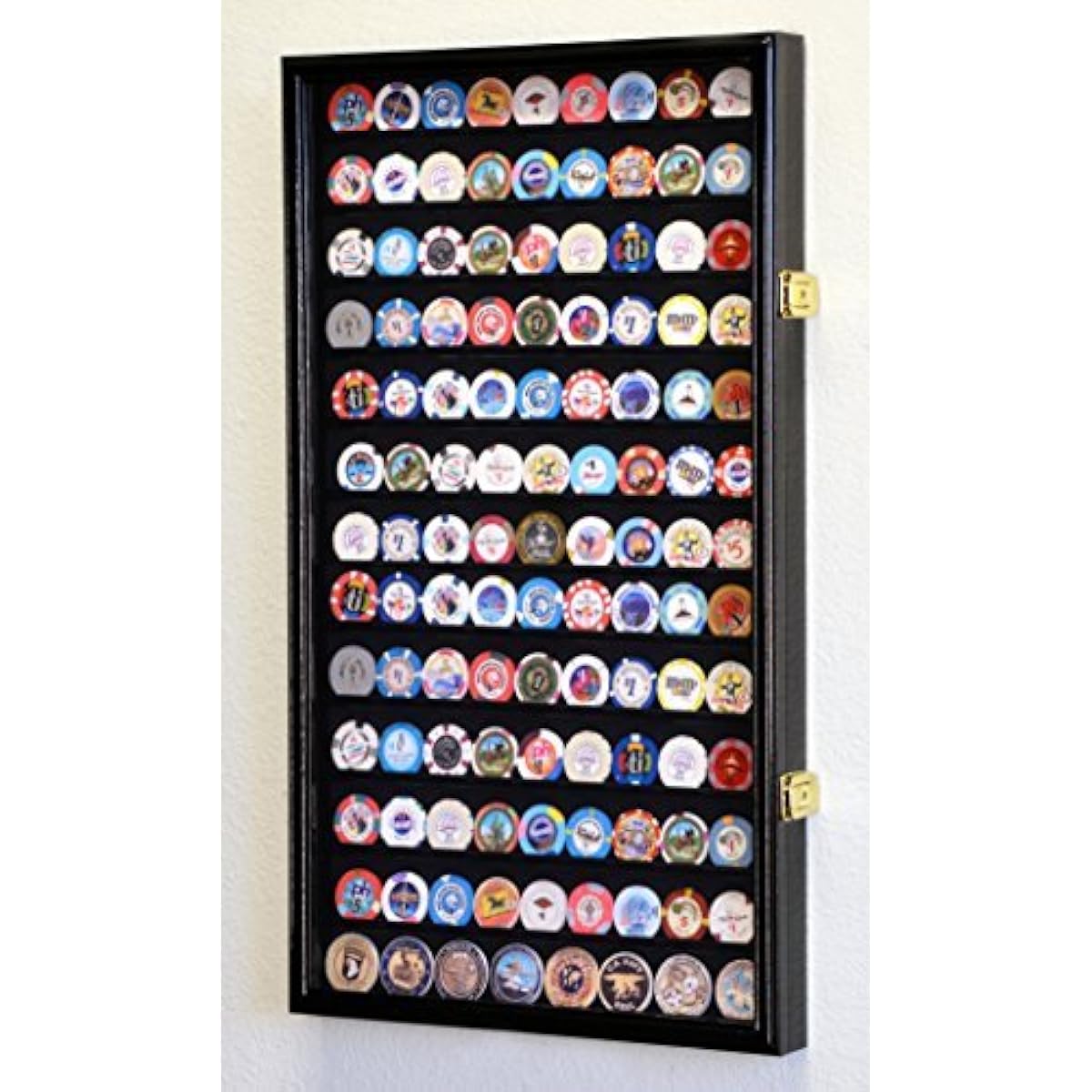 Large Casino Coin Chip Display Case Cabinet Holder 98% UV Lock Holds 117 Coins Black
