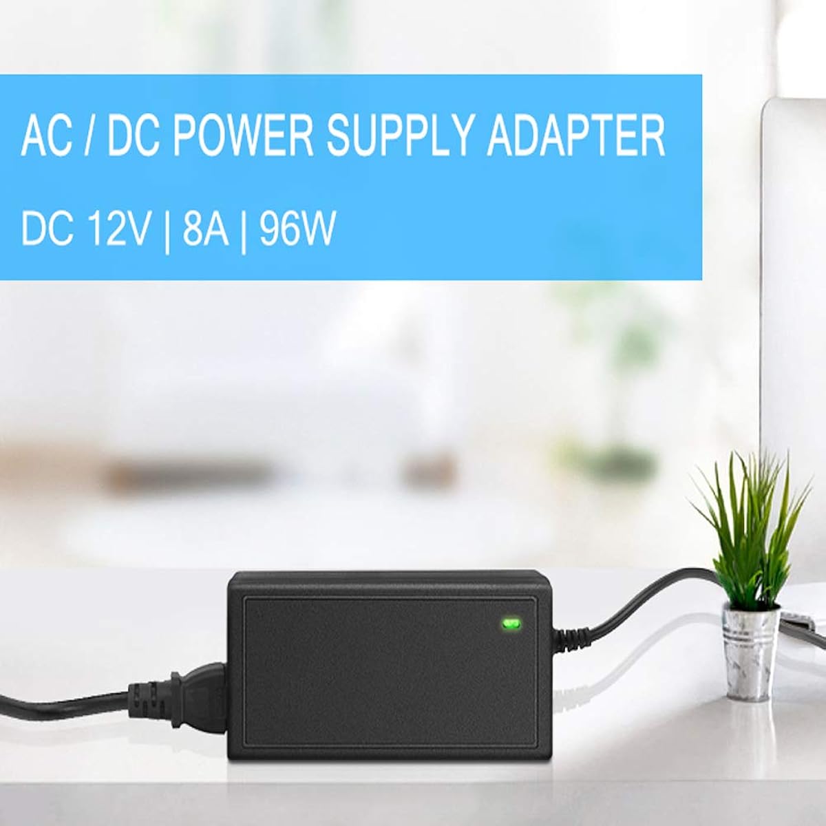 JOYLIT 12V 8A Power Adapter AC 110V-240V DC 12 Volt 8Amp Transformer 2.1 X 5.5mm US Plug 3.5 Feet Cord Adapter LED Light Strip for CCTV Camera