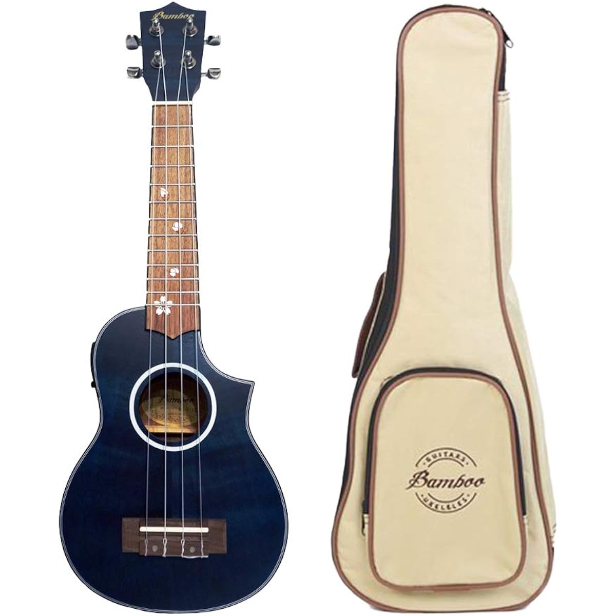 Bamboo Ukulele Preamp with Tuner, Electric Ukulele, Soprano Size, Gear Peg Specifications, Tiger Okume BU-21BLQ (Built-in Tuner, Soft Case Included) [Domestic Genuine Product]