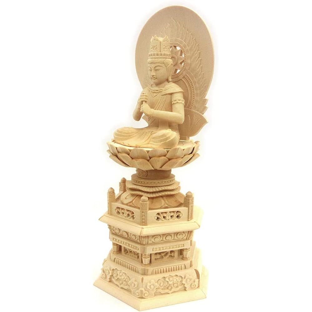 Kurita Buddha Statue Brand [Tathagata] (Vajra World) Dainichi Nyorai Seated Statue 3.0 Dimensions (Total Height 31.5cm, Width 15cm, Depth 11.5cm) High Quality Wood Carving Made of Cypress Wooden Sunlight Back Hexagon Stand 5610
