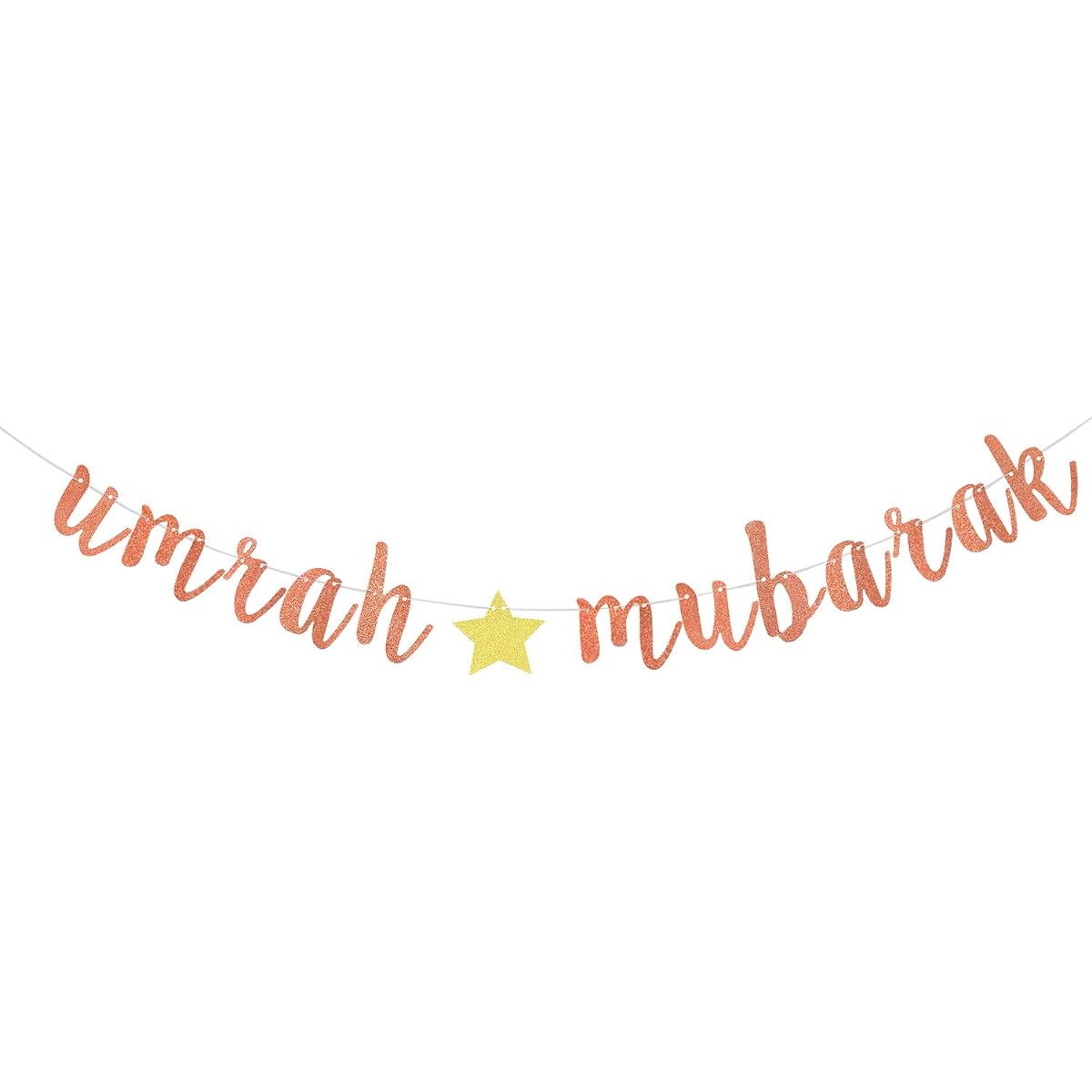 Umrah Mubarak Rose Gold Glitter Paper Banner Mubarak Decorations Ramadan Party Decoration Supplies