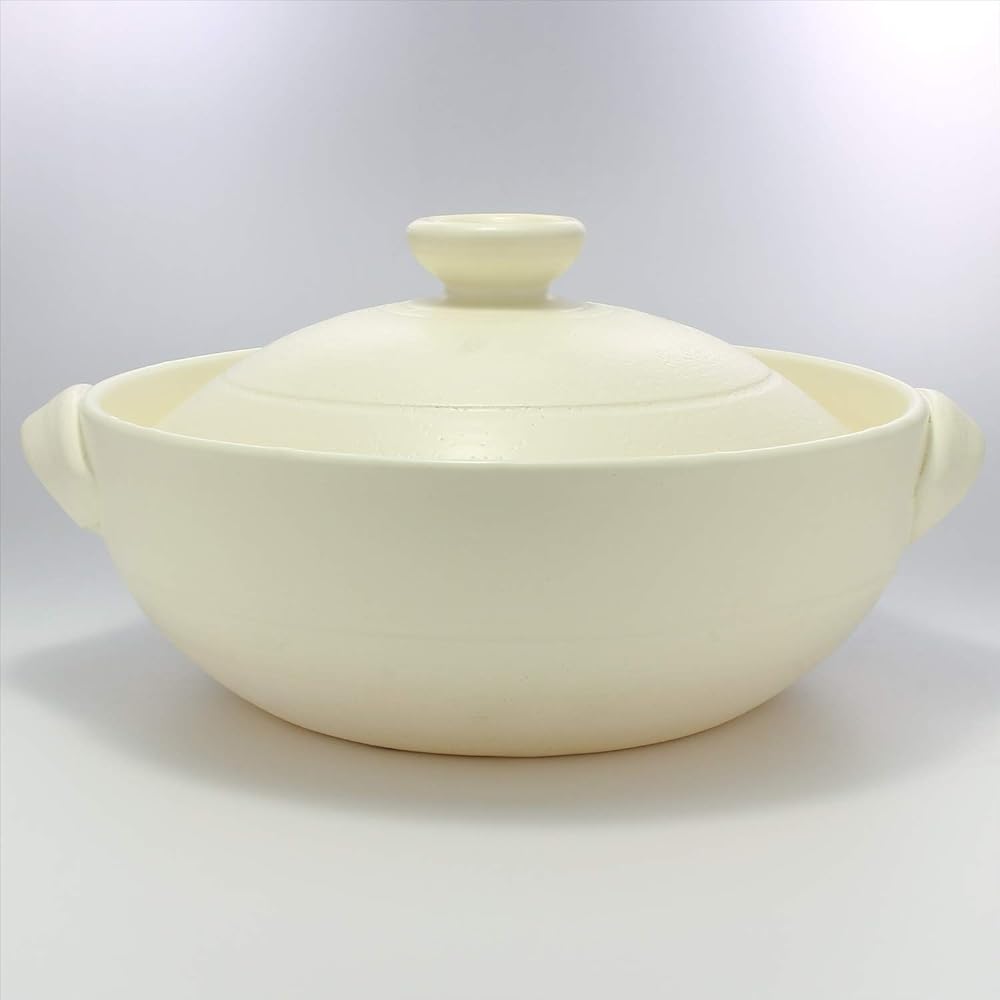 Banko-yaki clay pot, cooking pot, size 8, for 2-3 people, approx. 1900ml, white, open flame compatible, made in Japan 17697