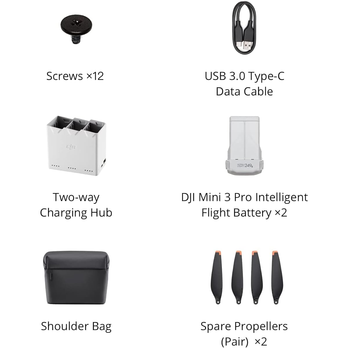 Genuine DJI Mini 3, 3 Pro Fly More Kit (2 x 2453mAh Intelligent Flight Batteries, Two-way Charging Hub, Shoulder Bag, 2 Pairs of Propellers)