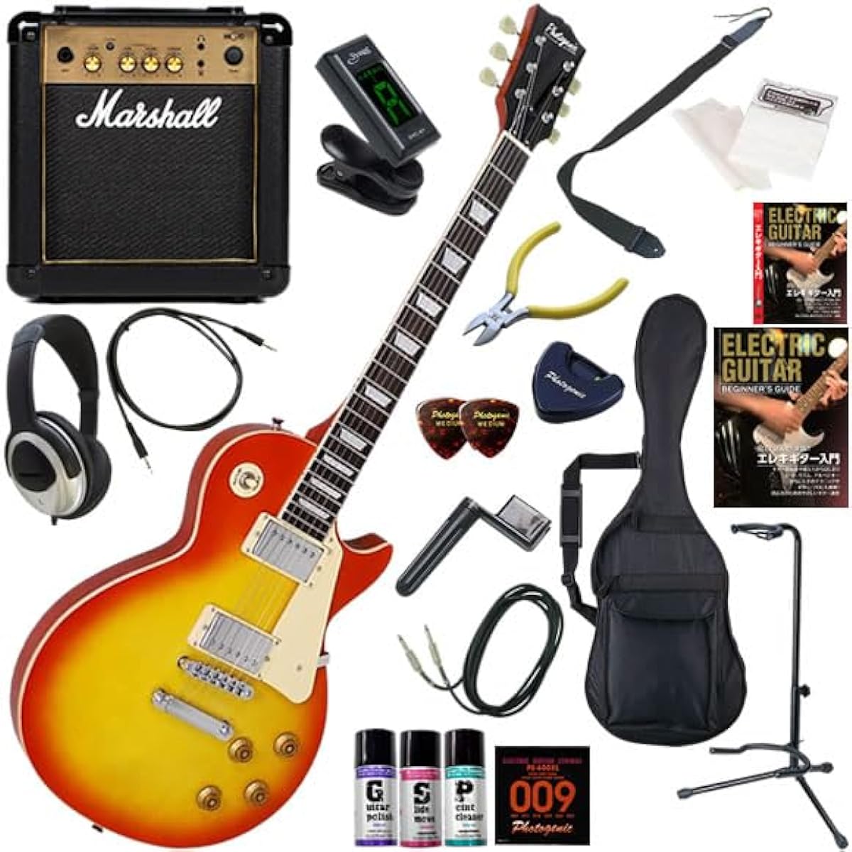PhotoGenic Electric Guitar Beginner's 20-piece set including the simple yet powerful sounding Marshall MG10 LP-260/CS (Cherry Sunburst)
