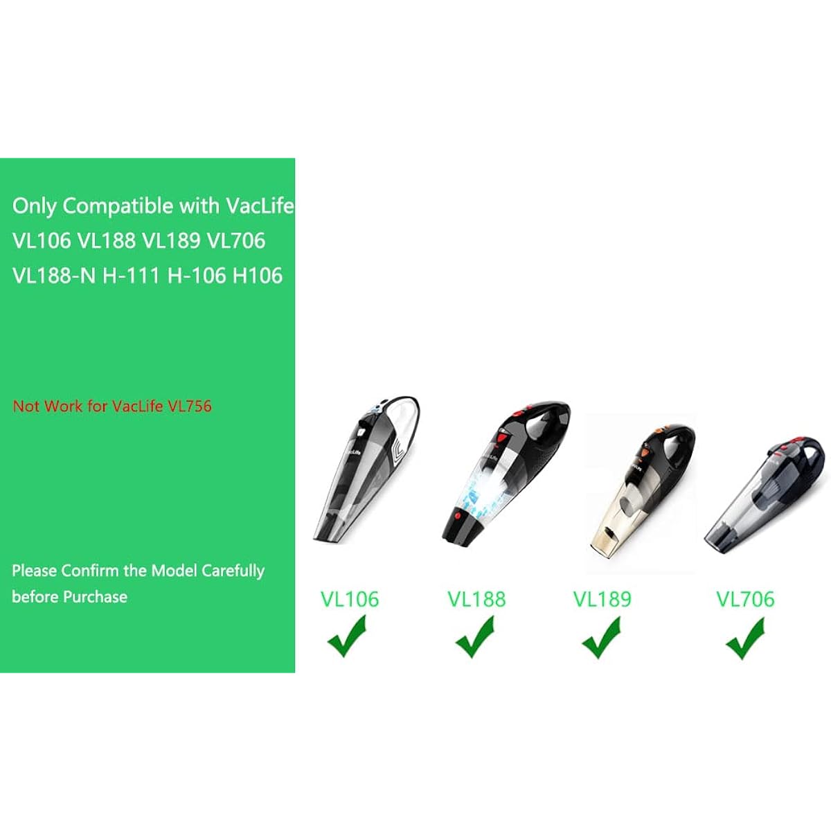 VacLife VL106 Replacement Charger AC/DC Adapter Charger Power Cord VacLife VL106 VL188 VL189 VL706 VL188-N H-111 H-106 H106 Handheld Vacuum Cleaner Charger Cord Power Supply
