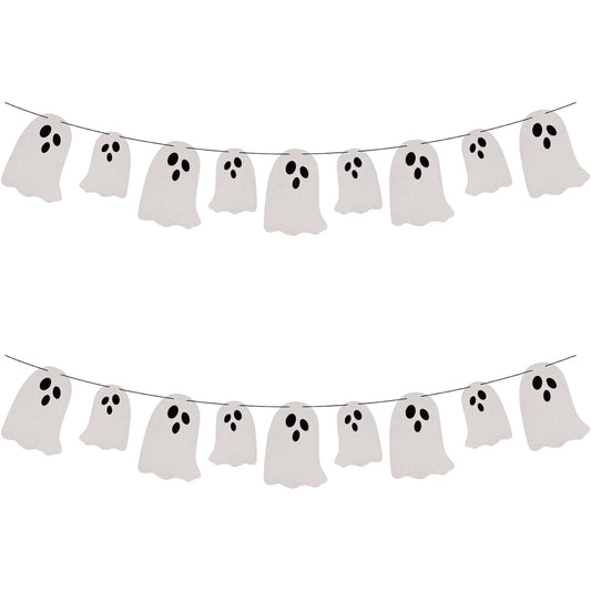 2 Pieces Halloween Hanging Ghost Banner Glitter Halloween Party Banner DIY Halloween Ghost Decoration for Haunted House Doorway Party Wall Fireplace