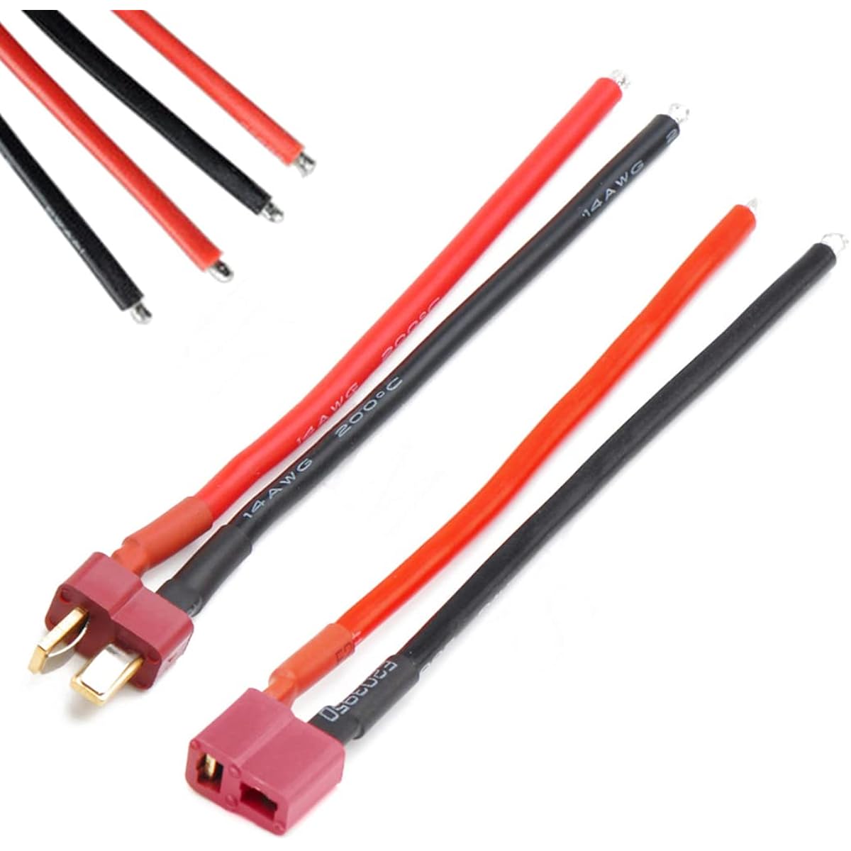 JFtech Deans T Plug Connector Male & Female Plug 5 Pairs 100mm 14 AWG Soft Silicone Wire for RC Airplane Quadcopter LiPo Battery ESC DIY
