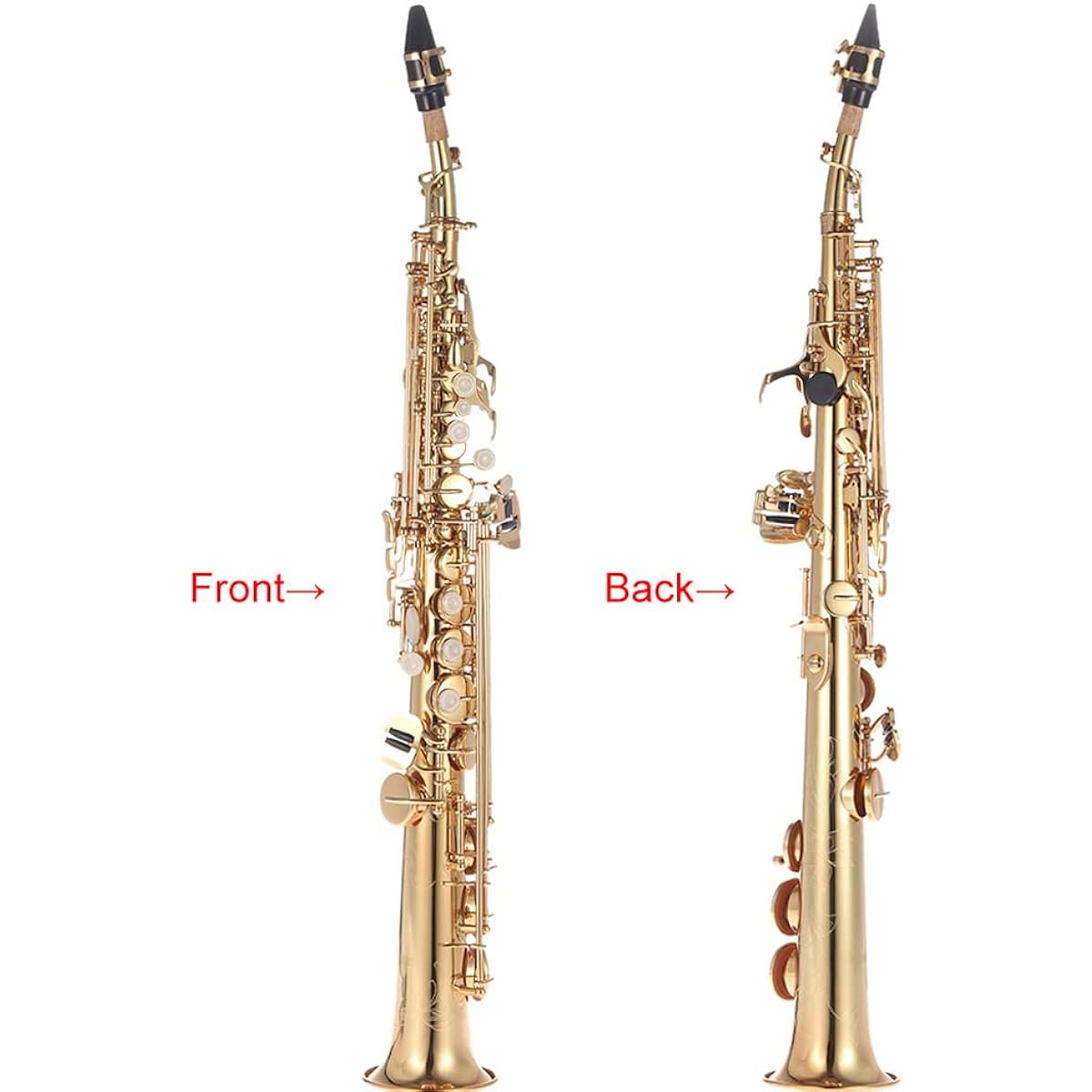 Bulaned Brass Straight Soprano Saxophone Saxophone Bb B Flat Woodwind Instrument Natural Shell Key Engraving Pattern Carrying Case with Gloves Cleaning Cloth Strap Cleaning Rod