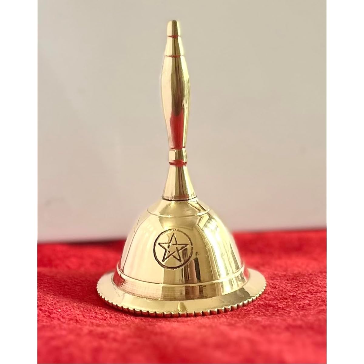 Indian Shipper Handbell Loud Brass Doorbell 3 Inch Altar with Pendulum (Pentagram Gold)