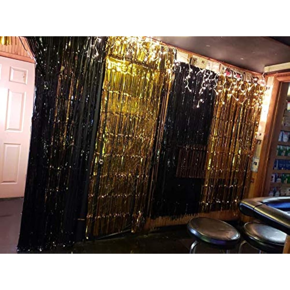 3.3ft x 6.6ft Black Metallic Tinsel Foil Fringe Backdrop Decoration Door Window Streamer Curtain for Birthday Bachelorette Wedding Baby Shower Christmas Halloween New Year Black Pack of 3