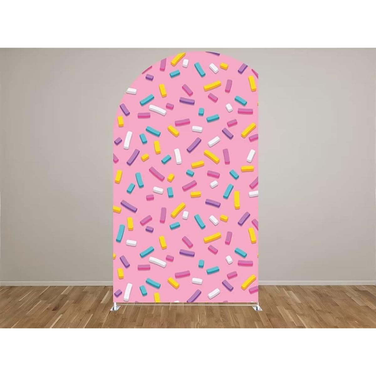 Sweet Candy Arch Backdrop Cover for Girls Donut Theme Birthday Party Decorations Chiara Backdrop Arched Wall Cover Stand Display Props Glazed Ice Cream Banner GX-174 2.5ft x 6ft