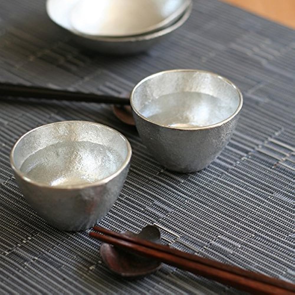 Tin sake cup, choko, Nousaku, 100% genuine tin, sake cup, sake cup, pair set of 2, tin