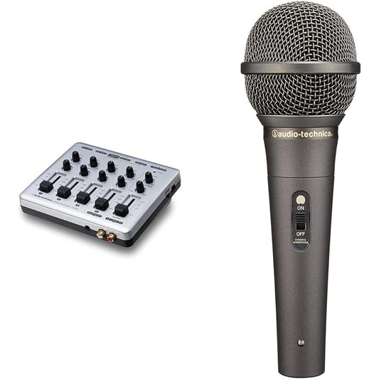 audio-technica Portable Multi Mixer AT-PMX5P & Dynamic Vocal Microphone with Protect Ring AT-X11 Black