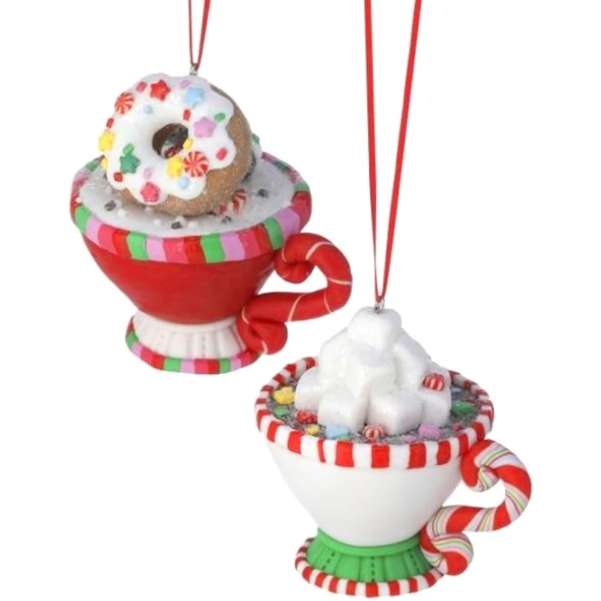 The Bridge Collection Clay Dough Hot Cocoa Mug Ornaments, Set of 2, Holiday Home Christmas Tree Ornaments